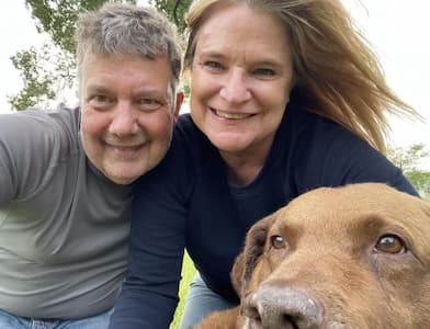 Palmieri, her husband and their dog